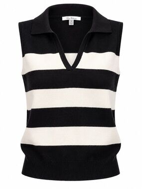 Vila Milano Black White Striped Sleeveless Knit Top Small